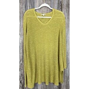 Eileen Fisher Ribbed Delave V-Neck Tunic Sweater Linen/Cotton Large Boho‎ Chic